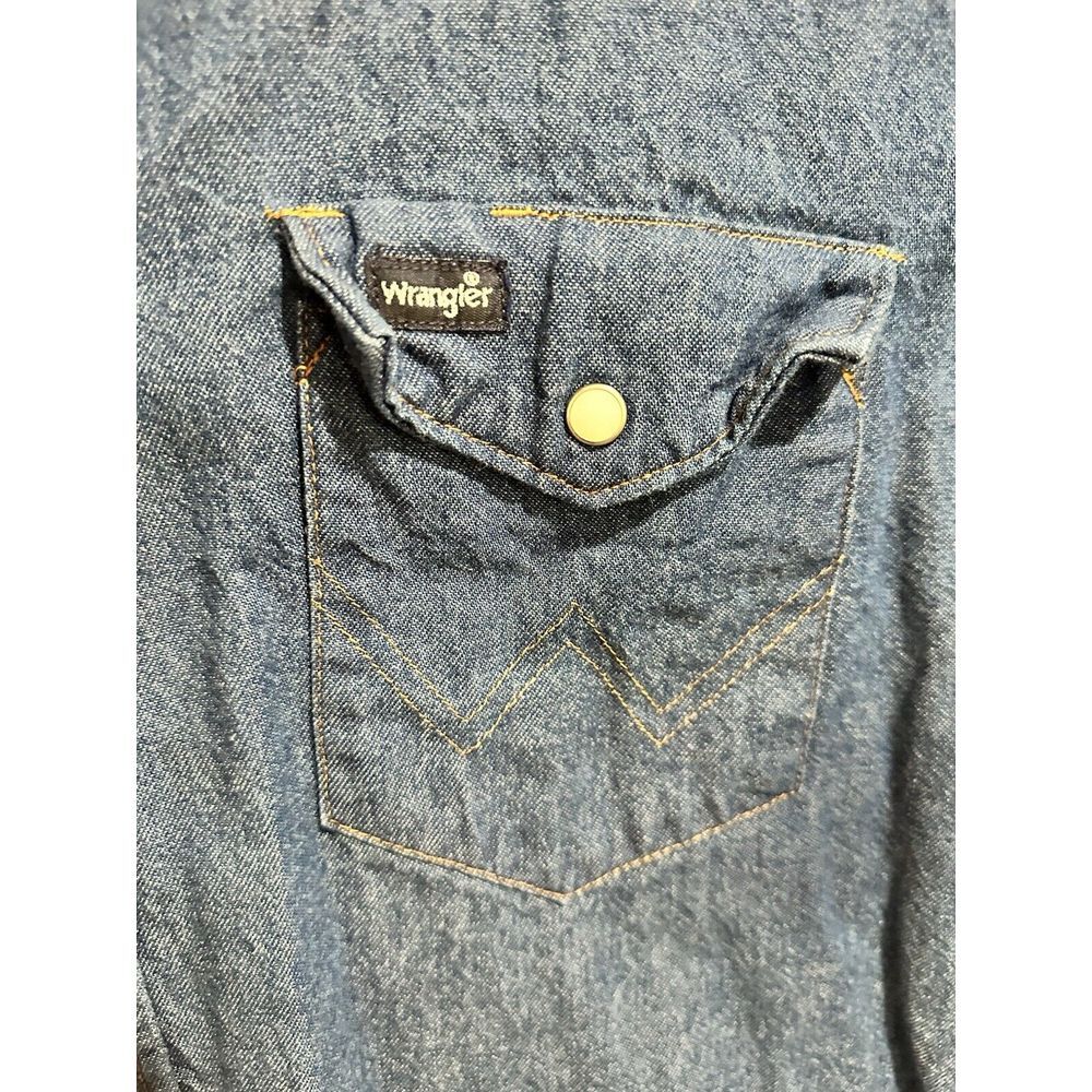 Wrangler Denim Western Work Shirt Mens (XL) Long Sleeve Pearl Snap Cowboy - Picture 3 of 4